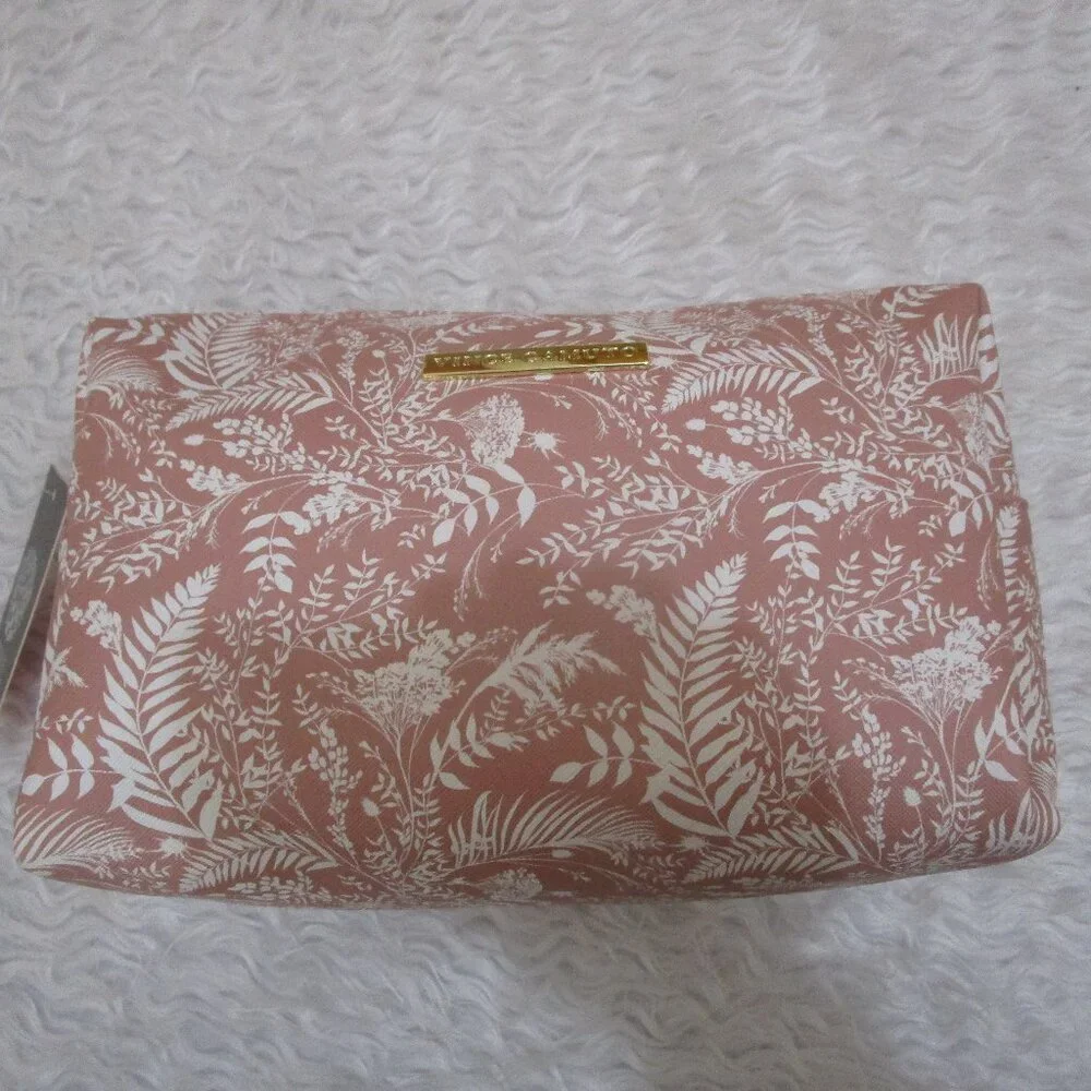 NWT Beautiful Large Vince Camuto Pink and white floral Makeup Bag Pouch 12X6